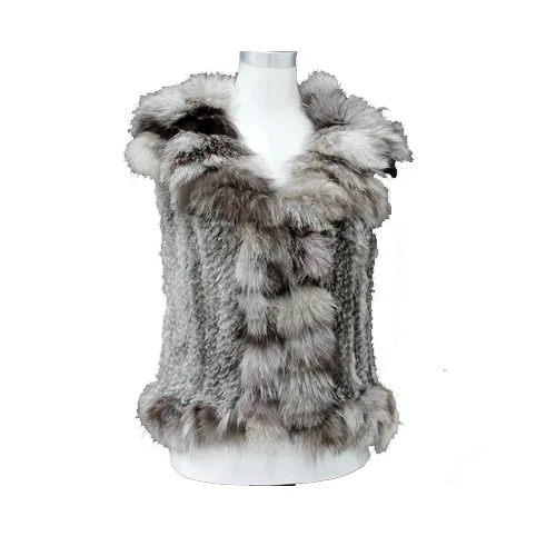 

Natural Knitted Rabbit Fur Vest With Fox Fur Collar ~ NEW STYLE ~ FAST SHIPPING