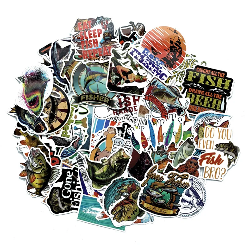 

65PCS waterproof Fisherman Go Fishing stickers For laptop suitcase Freezer Vinyl Car-styling DIY decoration Decals Car Sticker