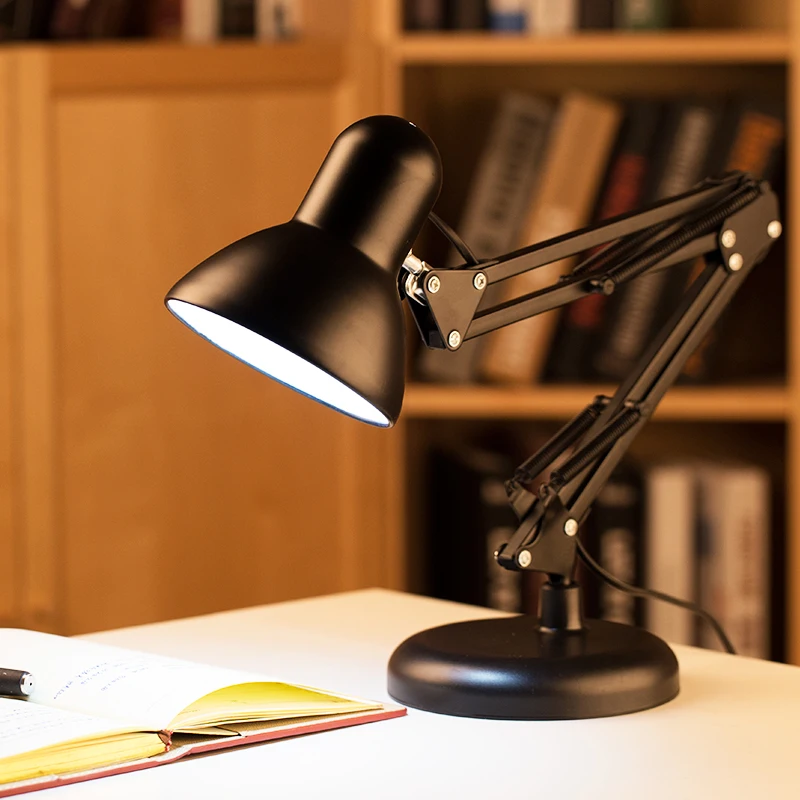 Dual usage vintage style led lamp eye protection bedside lamp holder long arm iron folding clip