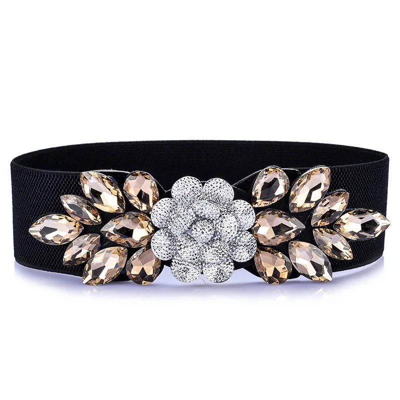 Cinturón de corsé ancho elástico para mujer, Ceinture de cristal para mujer, cinturón fino con incrustaciones de diamantes de imitación, faja de cintura SD03