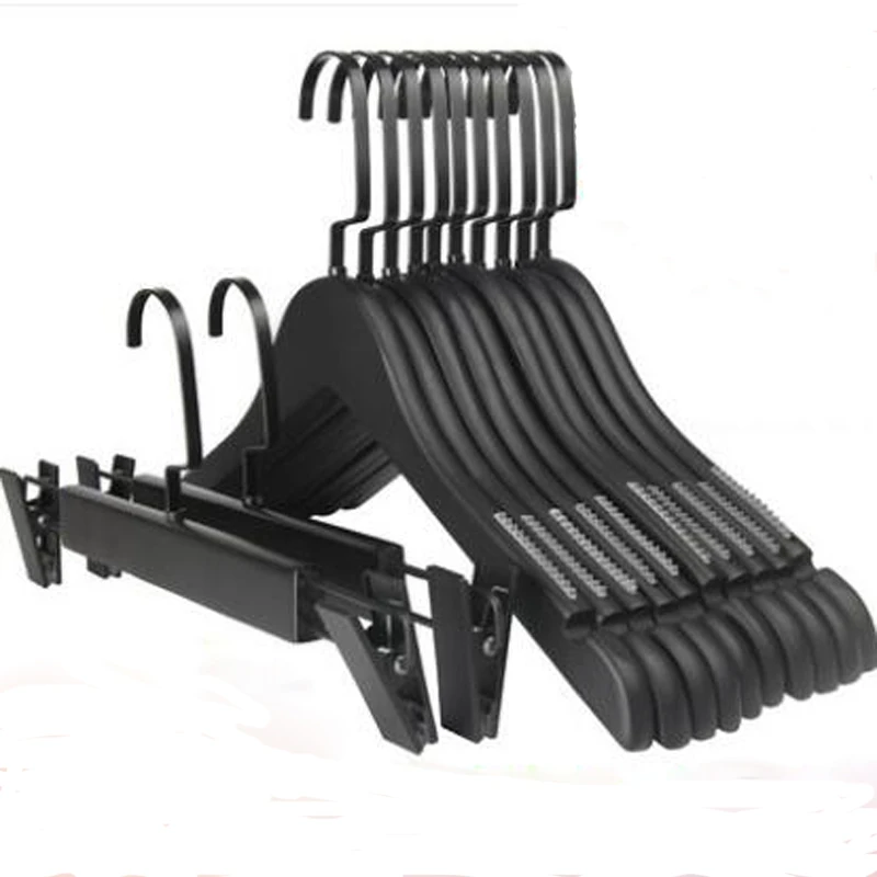 10Pcs/Lot Black Solid Wood Hanger  Non-slip Wardrobe Wooden Clothes Rack  Men\'s And Women\'s Children\'s Wear