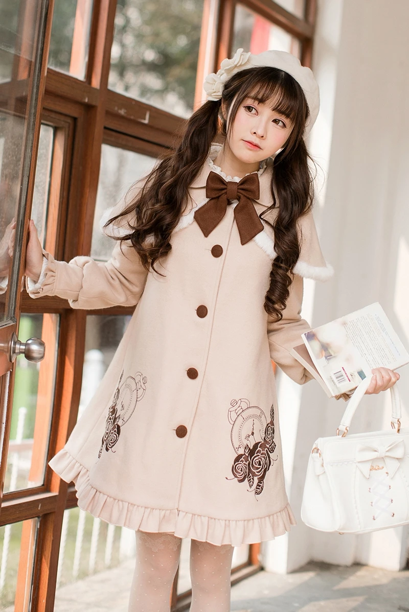 

Princess sweet lolita coat Candy rain in autumn and winter Japanese sweet loose wool coat long sleeved woolen coat C22CD7249