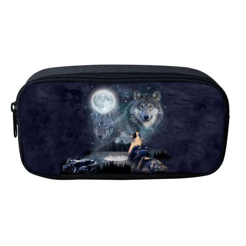 

Cool Animal Wolf Cosmetic Bags 3D Printing Student Pencil Case Bags Teens Boys Pen Pouch School Supplies Stationery