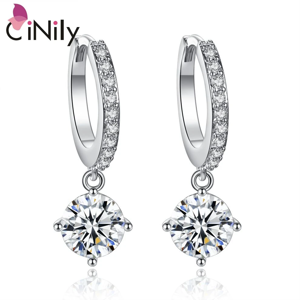 CiNily Created White Stone Cubic Zirconia Yellow Gold Silver Plated Wholesale For Women Jewelry Gift Drop Earrings 1