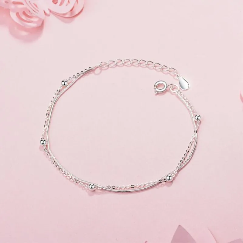 

Double Layer New Fashion Exquisite 925 Sterling Silver Jewelry Beaded Retro Simple Wild Temperament Bracelets SL012