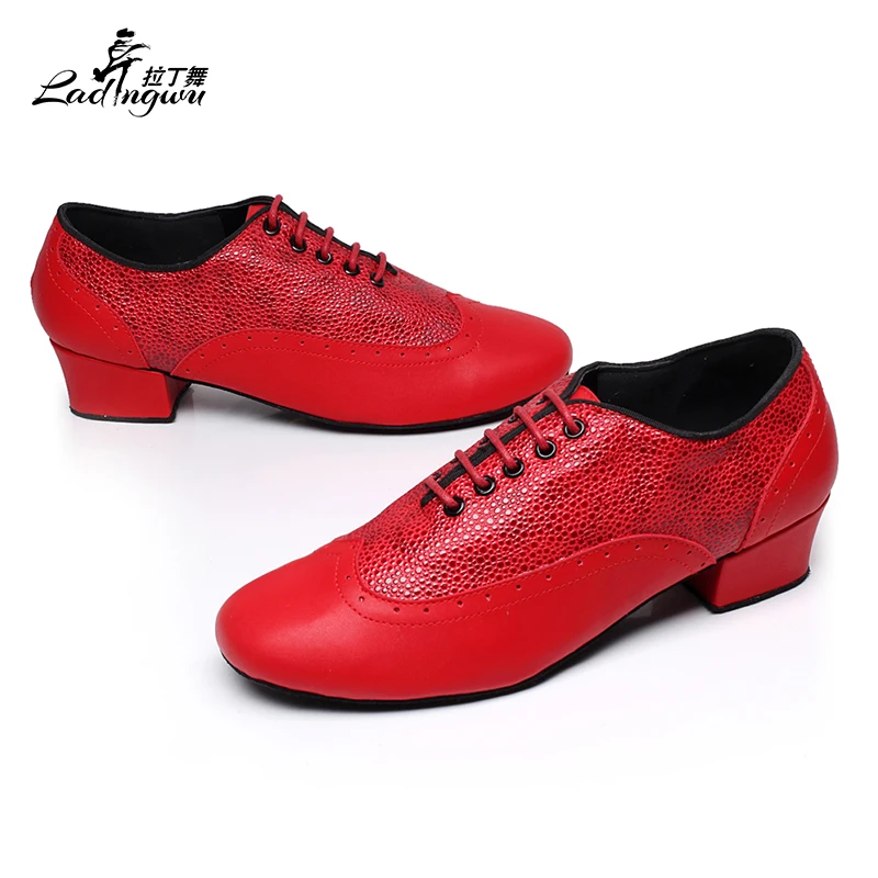 Ladingwu New Brand Modern Men\'s Ballroom Tango Waltz Latin Dance Shoes Microfiber Synthetic Leather Color Black/Brown/Red