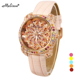 Dame frauen Uhr Stunden Japan Quarz Mode Echt Leder Armband Luxus Candy Kristall Mädchen Geburtstag Geschenk Melissa Box