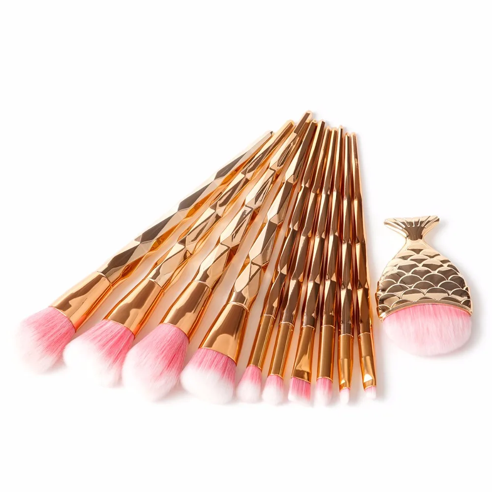 

Pro Makeup Brushes Set 11pcs Rainbow Gradient Diamond Cosmetic Brush Foundation Eyeshadow Blush Powder Make up Brush Kit