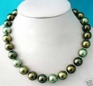 Excellent 12mm Black & Grey shell Akoya Pearl Necklace 18\