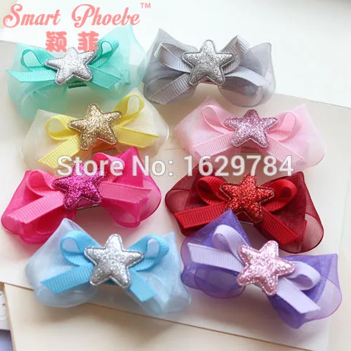 30 uds/8C moda Linda gasa moño para cabello con Glitter Star Girls horquillas Kawaii sólido Bowknot Horquillas para el cabello accesorios para el cabello