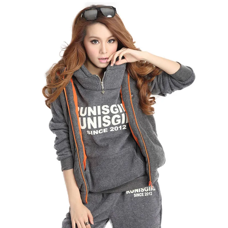 Women Tracksuits Autumn Winter 3 Piece Set Hoodies + Vest + Pants Sport Suit Letter Printed Fleece Jogging Running Suits Female