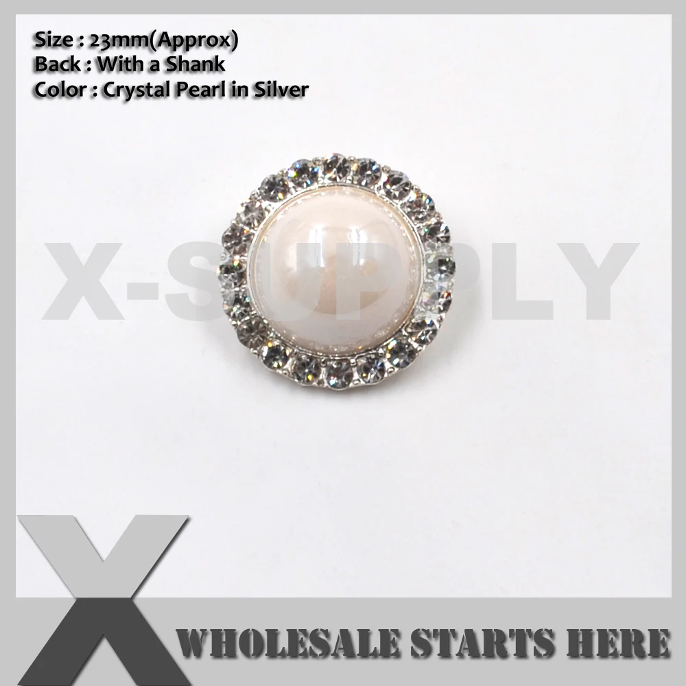 

23mm Round Silver Pearl Crystal Rhinestone Buttons,Used for Wedding Invitation,Brooch Bouquet,Flower Centers,Sewing