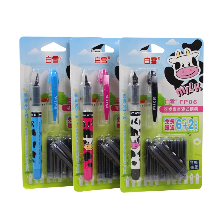 Snow fp06 erasable  fountain pen with 8 ink cartridges  cow student pen cartoon boys girls gift stationery