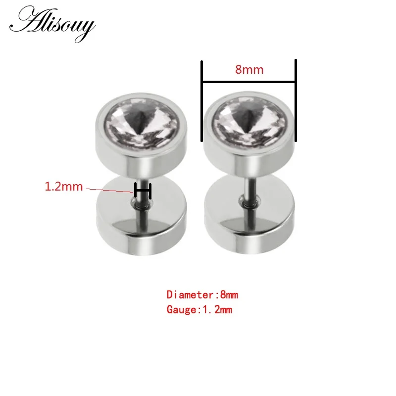 Alisouy 1pc Women Men Unisex Stud Earrings Barbell Ear Stud Pendientes Stainless Steel Crystal Zircon Anti-allergic Punk Jewelry