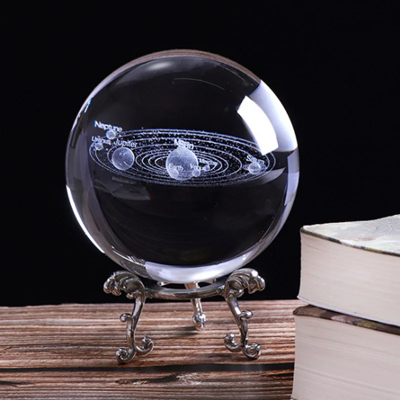 

60/80mm Solar System Crystal Ball Globe 3D Cosmic Star Quartz Glass Ball Miniature Planets Model Sphere Glass Globe Home Decor