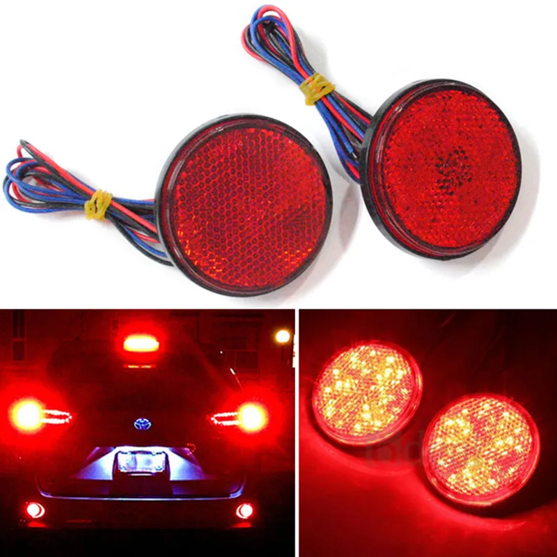 

DC 12V 2pcs Round Reflector Red 3528 SMD 24 LED LED Rear Tail Brake Stop Turn Signal Light Warning Strobe Lamp