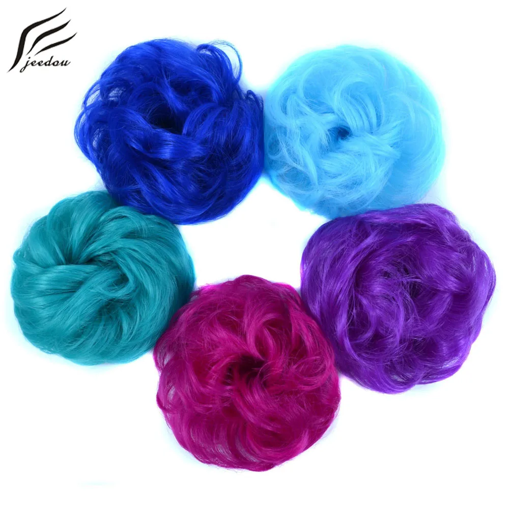 Jeedou Donut Hair Bun Ring Curly Chignon With Rubber Band Heat Resistance Synthetic Women's Hairpieces Blue Color