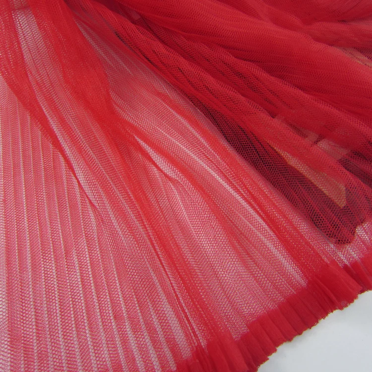 

5 Meters Width 155CM 61" red Ruffled Pleated Crumple Mesh Lace Fabric Solid Wedding Dress Clothes Materials LX48