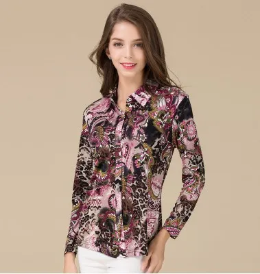 Real silk knit shirt big yards loose middle-aged women's clothing 100% mulberry silk flower long sleeve blouse