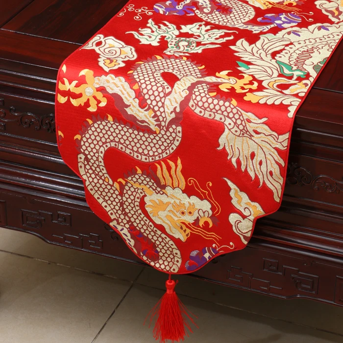 Chinese Silk Satin Table Runner, Rectangular Table Mat, Custom, Thicken Dragon, High Density, Damask Banquet, High End