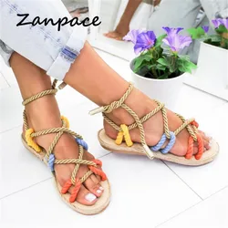 Gladiator Color Platform Sandals Large Size 35-42 Women Shoes 2019 New Bohemia Casual Hemp Beach Shoes Women Slippers Flip Flops