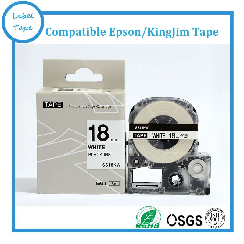 Free shipping SS18KW 18mm Tepra label tape black on White KINGJIM LC tape cartridge for Tepra Pro SR180, SR3700P labelworks tape