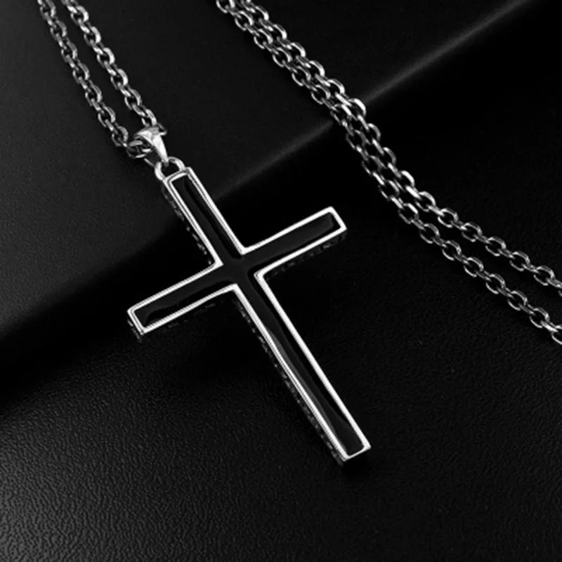 Punk 925 Sterling Silver Cross Pendants for Men Male Women Jesus Christ Black Cross Pendant Silver Jewelry