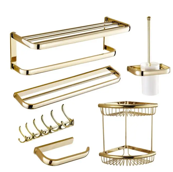 Gold Bathroom accessories Bath Hardware Set Towel Shelf Towel Bar Paper Holder Cloth Hook