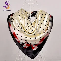 [BYSIFA] Women Scarf New Black Beige Silk Square Scarf Shawl Ladies Dot Prin Winter Scarves Bandana Spring Fall Head Scarfs Blue