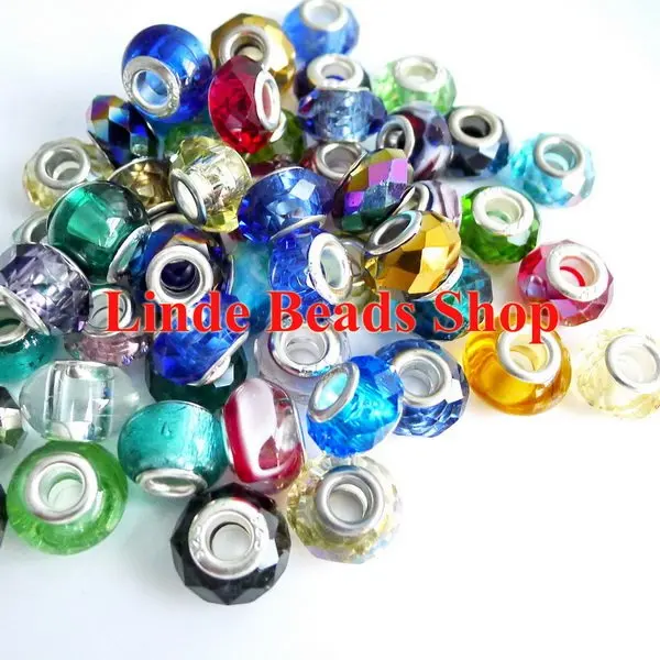 

Free Shipping! 14mm pan. big hole crystal glass beads multi colour mixed fit Europe bracelet and necklace 50pcs/lot PAN002