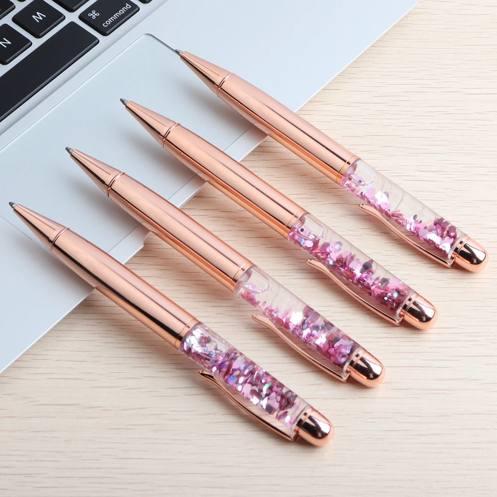 GENKKY Luxury Ballpoint Pen Flow Oil Crystal Gold Foil Metal Copper Colorful Powder Quicksand Pen Office School Supplies