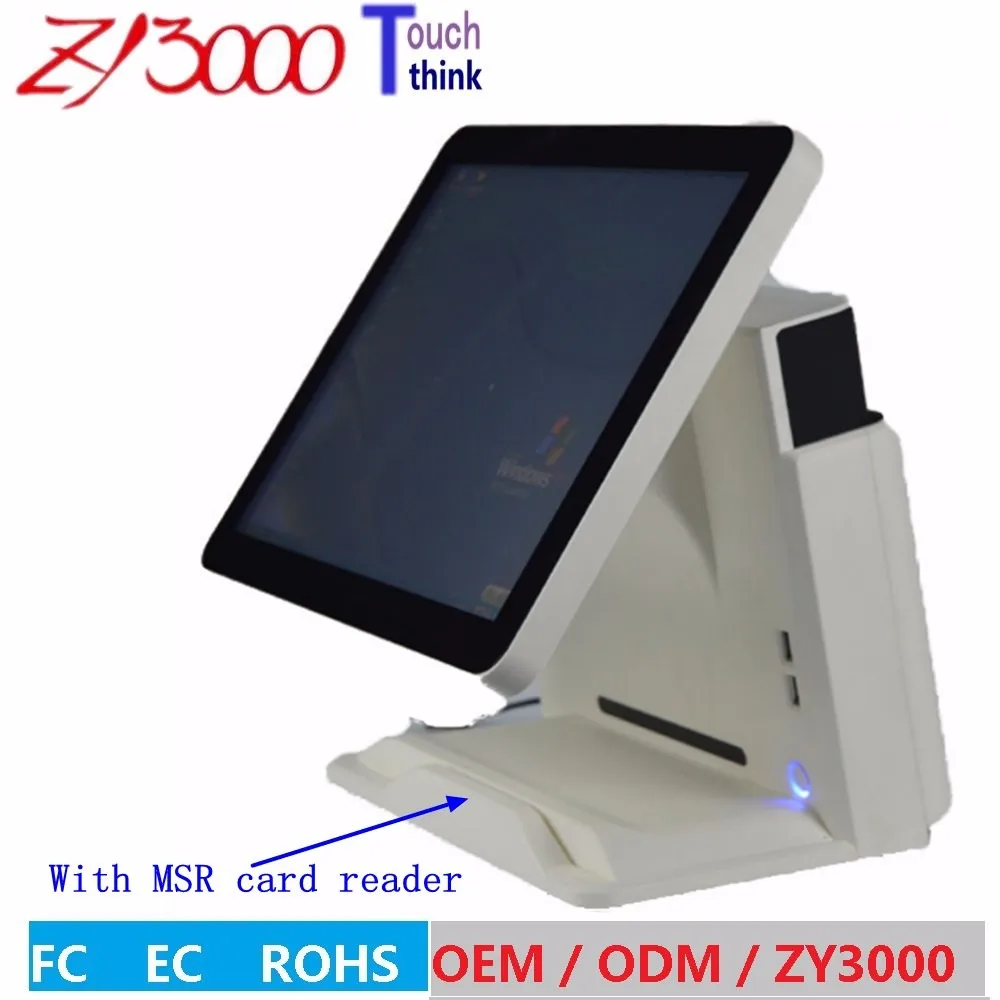 Nieuwe voorraad I5 4200 15 inch capacitieve touchscreen all in one POS Terminal Met MSR kaartlezer en VFD klant display