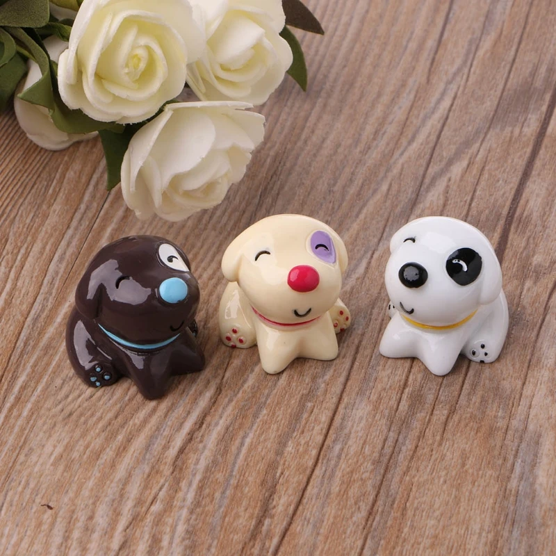 Cute Resin Dog Figure Miniature Ornament Doll Toy Dollhouse Bonsai Decor 4 Color Home decoration