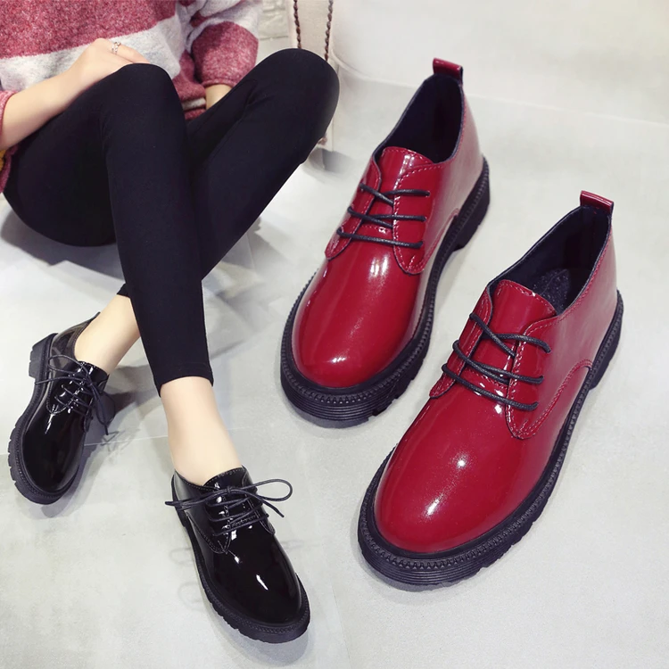 High Quality Women oxfords Flats Platform shoes Patent Leather Slip-on pointed Creeper black Brogue Loafers Brand