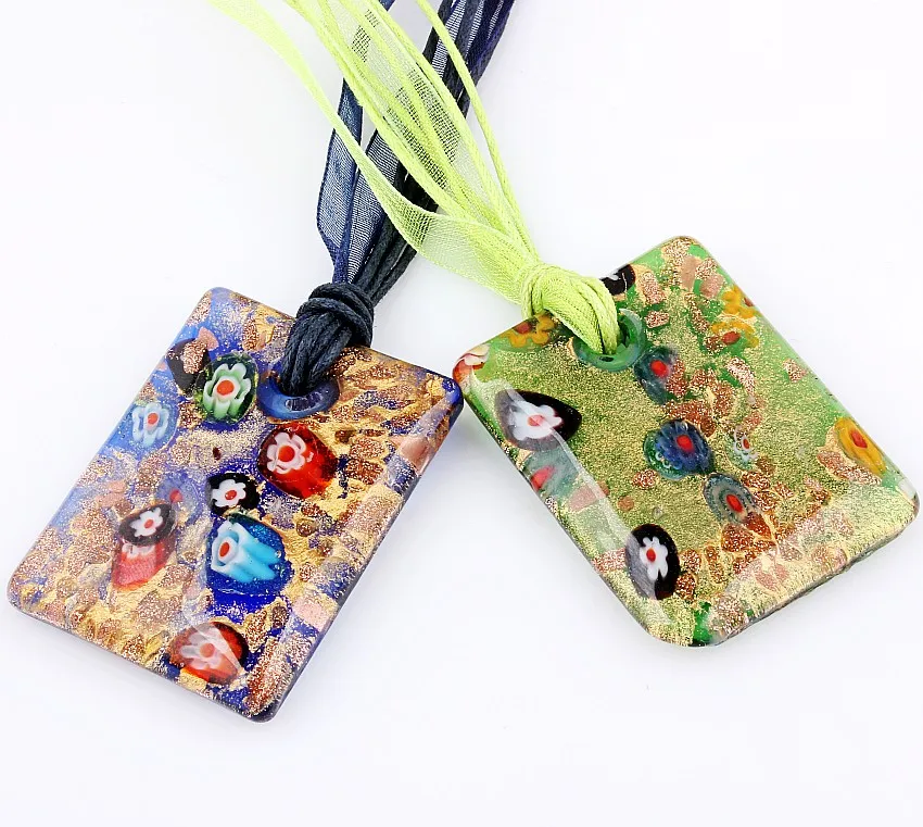 Wholesale 6pcs Murano Lampwork Glass Square Flower Pendant Beauty Necklaces For Women\'s Gift