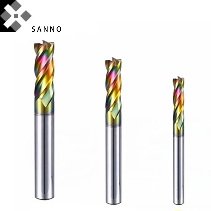 HRC70 4 flutes D1mm- D6mm hard milling cutter tungsten steel colorful naco coating flat end mills