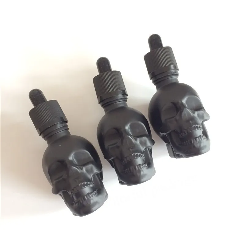 10pcs/lot Creative 30ml/cc Empty Black Skull Glass Dropper Bottles For Eliquid Essential Oils Perfume Bottles In Refillable