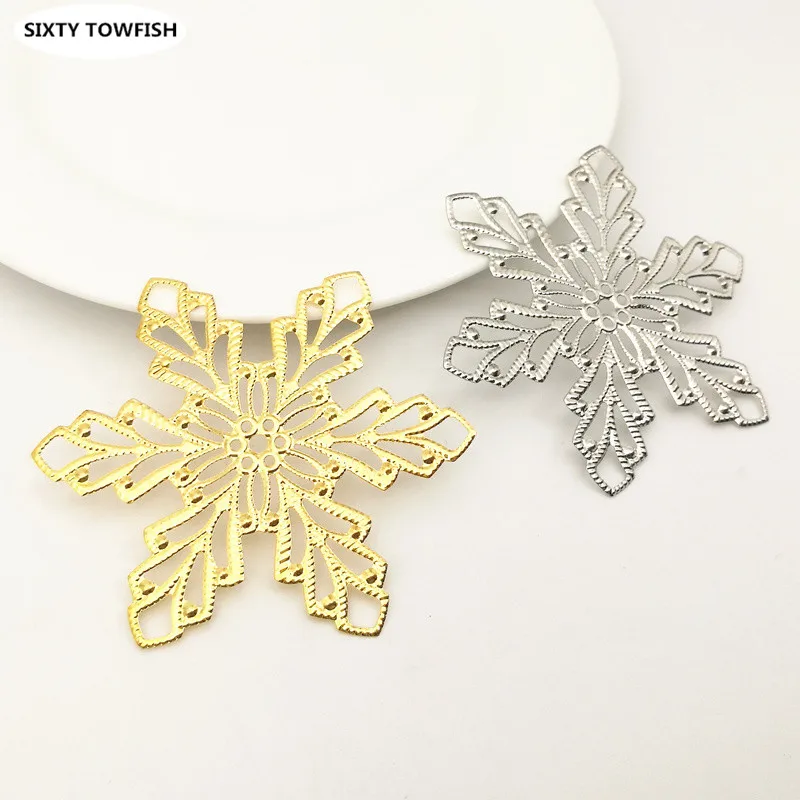 10 PCS 68mm 3 Colors Metal Filigree Big Snowflake Flower Slice Charms base Setting DIY Jewelry Components Findings