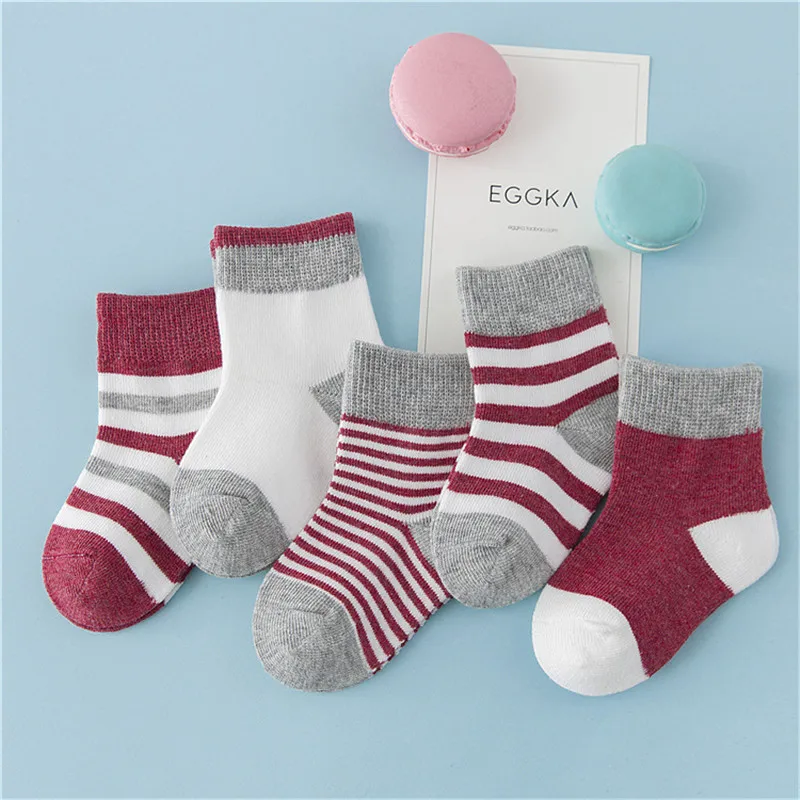 5 Pair=10 PCS /lot Baby Socks Neonatal Autumn Winter Cotton Fashion Stripe Plain Stripes Kids Girls Boys Children Socks