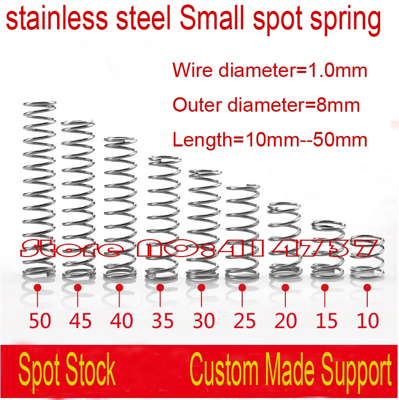 1.0*8*10mm-50mm OD=8mm 1.0mm Wire Stainless steel Small spot spring  micro spring compression spring pressure spring OD=8mm