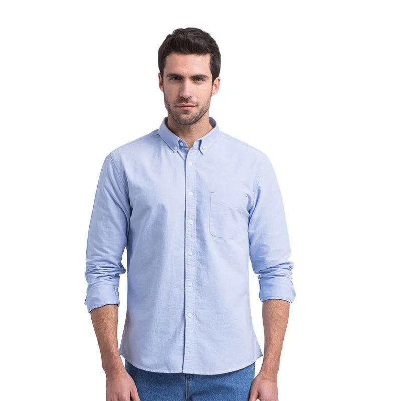 Spring Summer 100% Cotton Men Oxford Shirt Long Sleeve Male White Blue Social Dress Shirts High Quality Mens Blouse Shirt