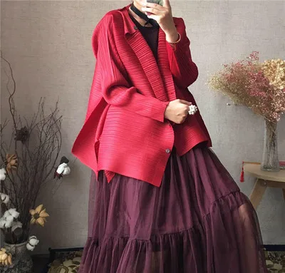 

MIYAKE Folded Organ Shirt for Girl, Occidental Style, Mini-Jacket, Loose Top, Spring