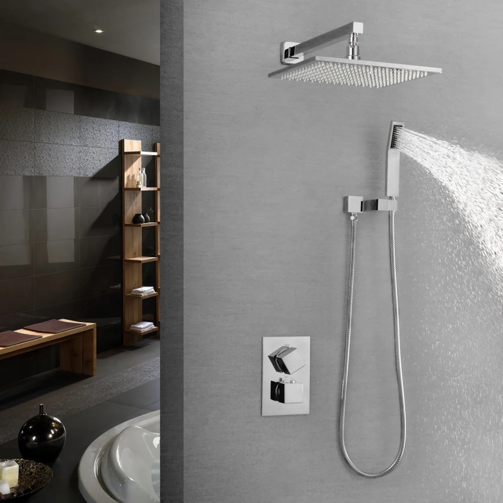 SKOWLL Shower Faucet Wall Mount LED Rainfall Shower System Bathroom Shower Combo Set with Handheld, Polished Chrome SK-7630