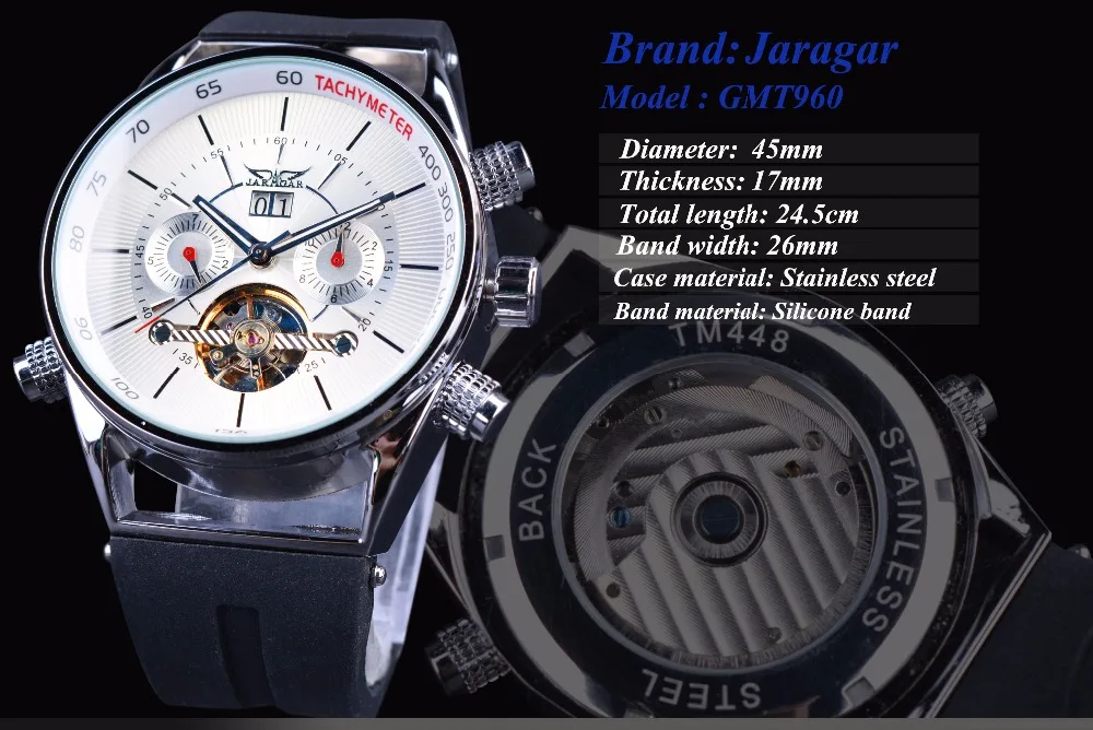 Jaragar Mens Orologi Top Brand di Lusso Automatico Vigilanza di Sport di Modo di Squalo Linee di Design di Gomma Fascia Tourbillion di