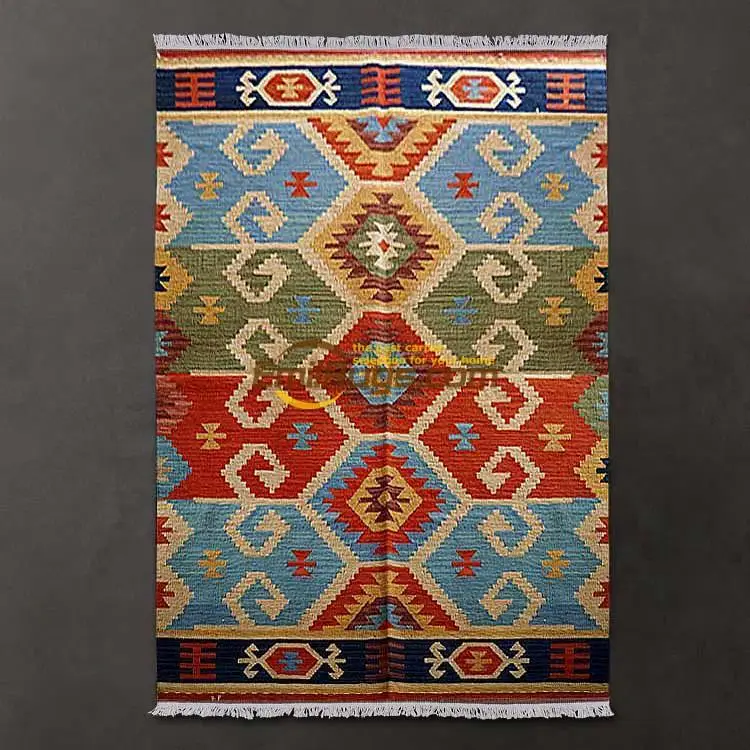 Geometric carpet / Mediterranean style lattice Slim kilim rugs hand-woven wool / living room coffee table carpet gc137-46