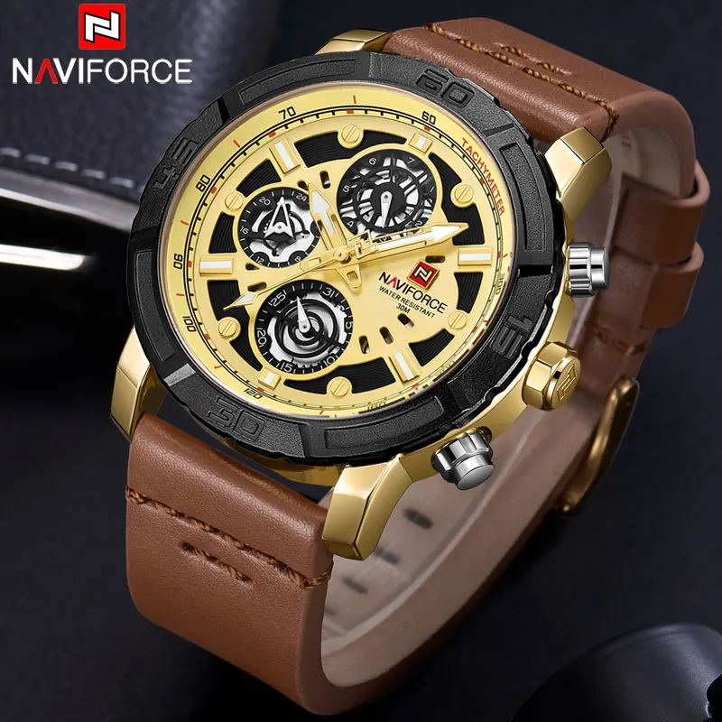 NAVIFORCE 2023 New Men Watches China Brand Luxury Sports Quartz Watch Rectangle Dials Auto Date Leather Band 30M Waterproof