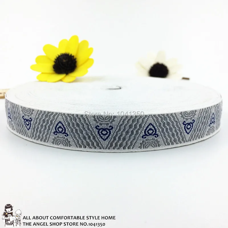 

NEW wholesale 3/4'' 20mm Wide Special Silver Pattern Blue Heart Woven Jacquard Ribbon Dog Collar Tape Accessories 10yards