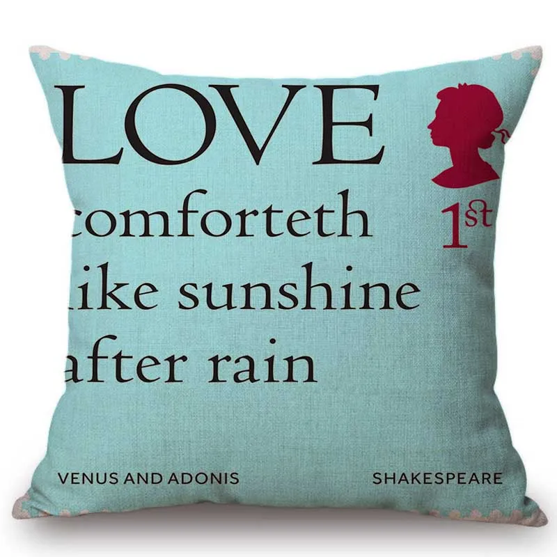 Literature Library Decoration Throw Pillow Cover Aqua Blue Shakespeare Quotes Sonnet Hamlet Letter Print Nordic Cushion Cover