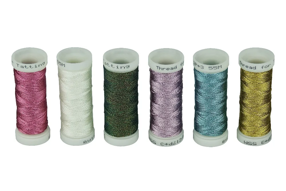 SIMTHREAD 6 Basic Colors Metallic Tatting Thread, 50 meters/bobbin - for Hand Tatting