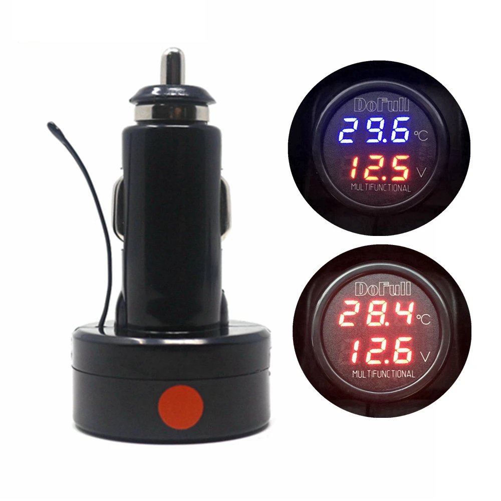 3 in 1 LED Car Digital Battery Volt Meter Thermometer USB Charging Suitable for 12V and 24V Battery